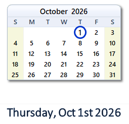 October 1, 2026 calendar