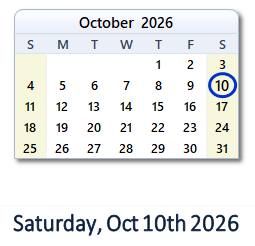 October 10, 2026 calendar