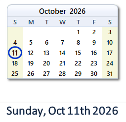 October 11, 2026 calendar
