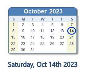 October 14, 2023 calendar
