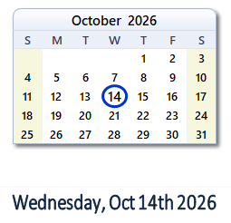October 14, 2026 calendar