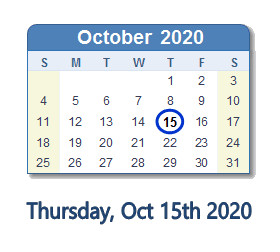 October 15, 2020 calendar