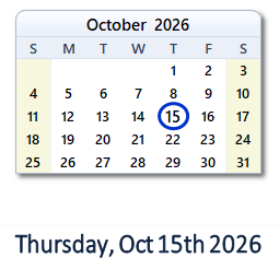 October 15, 2026 calendar
