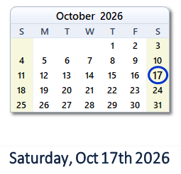 October 17, 2026 calendar