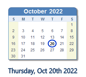 October 20, 2022 calendar