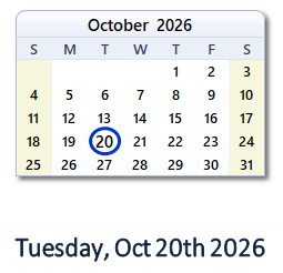 October 20, 2026 calendar