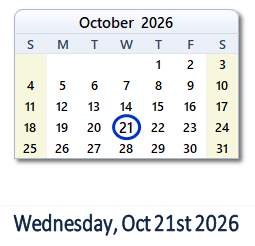 October 21, 2026 calendar