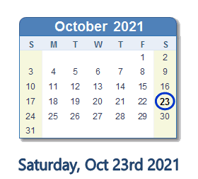 October 23, 2021 calendar