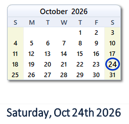 October 24, 2026 calendar