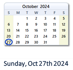October 27, 2024 calendar