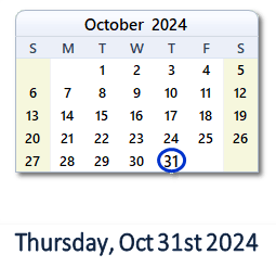 31 October 2024 calendar
