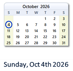 October 4, 2026 calendar