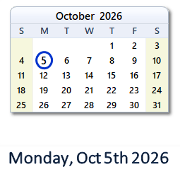 October 5, 2026 calendar