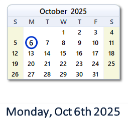 6 October 2025 calendar