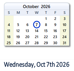 October 7, 2026 calendar