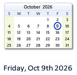 October 9, 2026 calendar