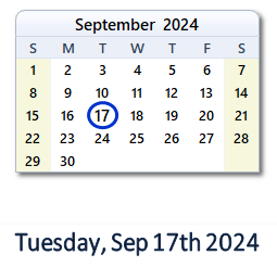 17 September 2024 calendar