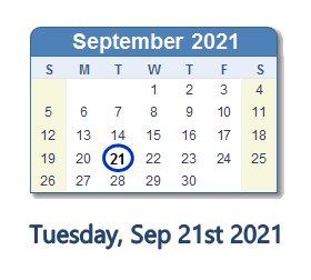September 21, 2021 calendar