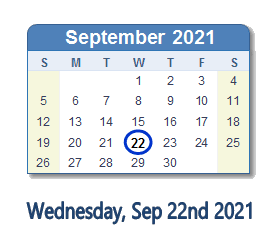 September 22, 2021 calendar