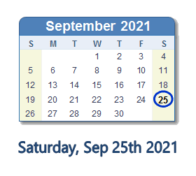 September 25, 2021 calendar