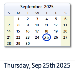 25 September 2025 calendar