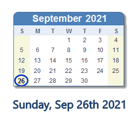 September 26, 2021 calendar