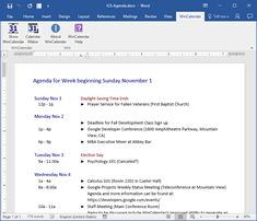 iCalendar converted to Agenda in Word