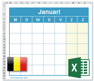 Belgie Excel Kalender