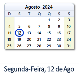 12 Agosto 2024 calendario
