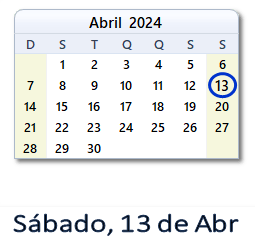 13 Abril 2024 calendario