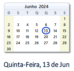 13 Junho 2024 calendario