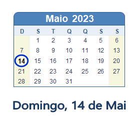 14 Maio 2023 calendario