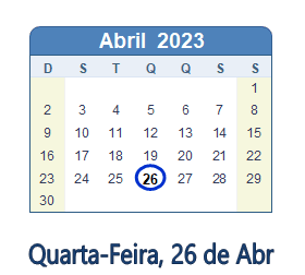 26 Abril 2023 calendario