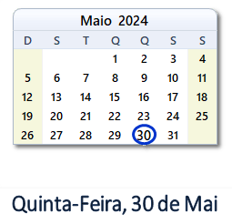 30 Maio 2024 calendario