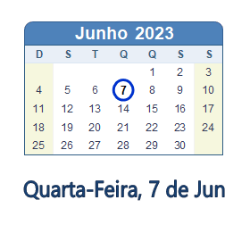7 Junho 2023 calendario