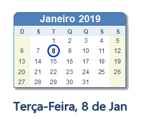 8 Janeiro 2019 calendario