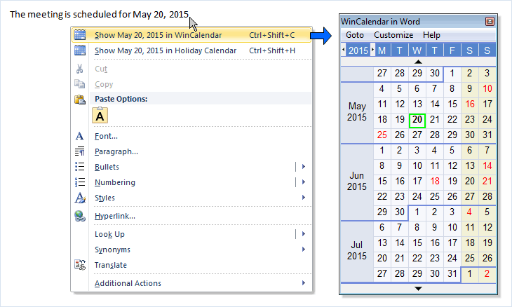 Calendar date picker in Word
