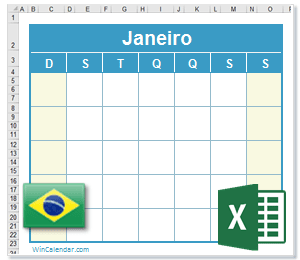 Calendário Excel Brasil