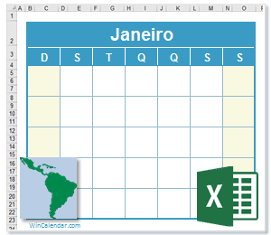 Calendário Excel América Latina