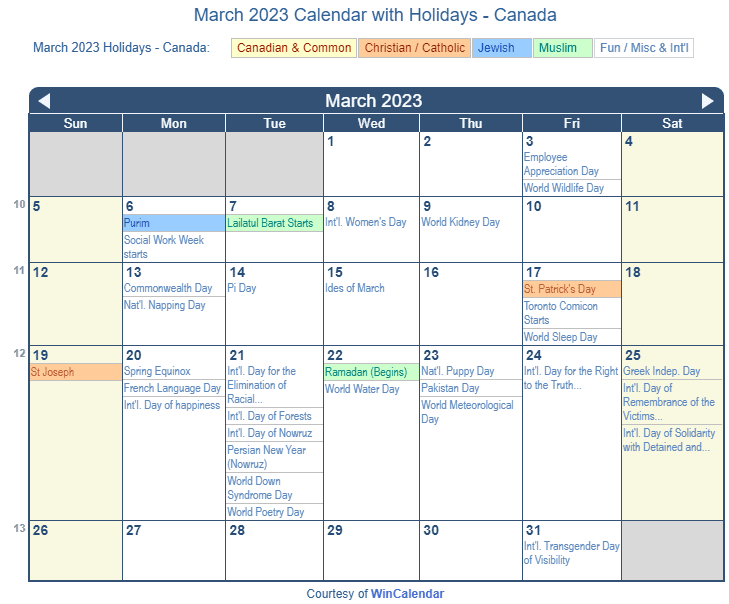March 2023 Calendar With Holidays Canada Get Latest Map Update