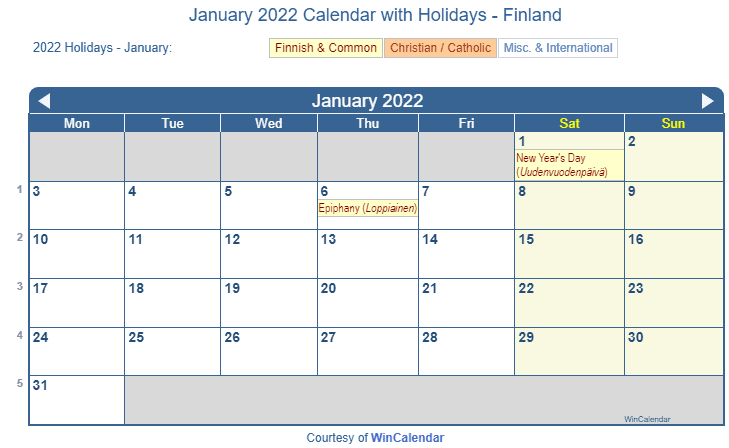Holiday Calendar (Finland) With Observances & Today