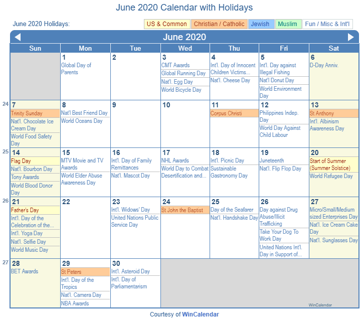 June 2020 Calendar with Holidays - United States June 2020 Calendar with Holidays - United States