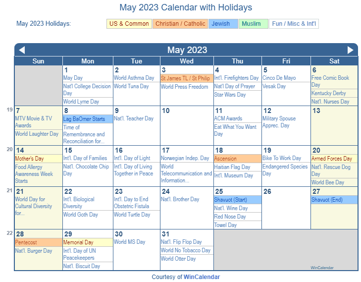 May 2023 Calendar With Holidays Usa Get Latest Map Update