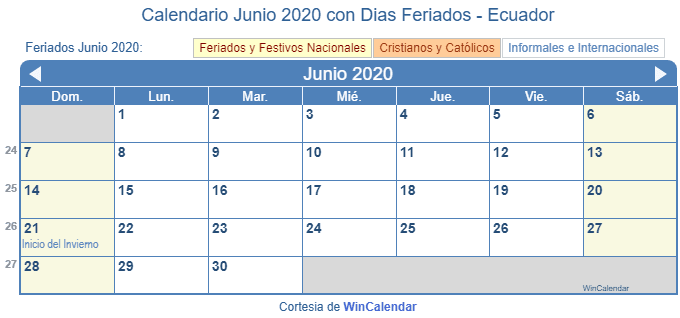 Calendario 2020 Con Dias Feriados Ecuador
