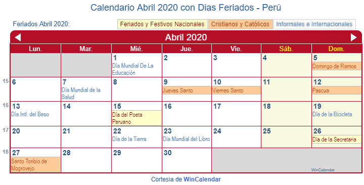 Calendario Abril 2020 Con Dias Festivos Mexico