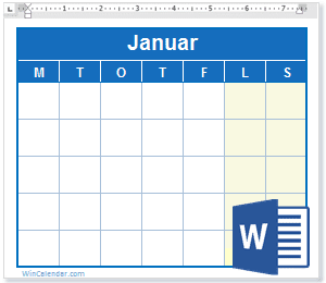 Kalender Word Dansk Blank