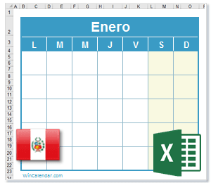 Calendario Excel Perú
