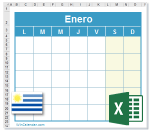 Calendario Excel Uruguay