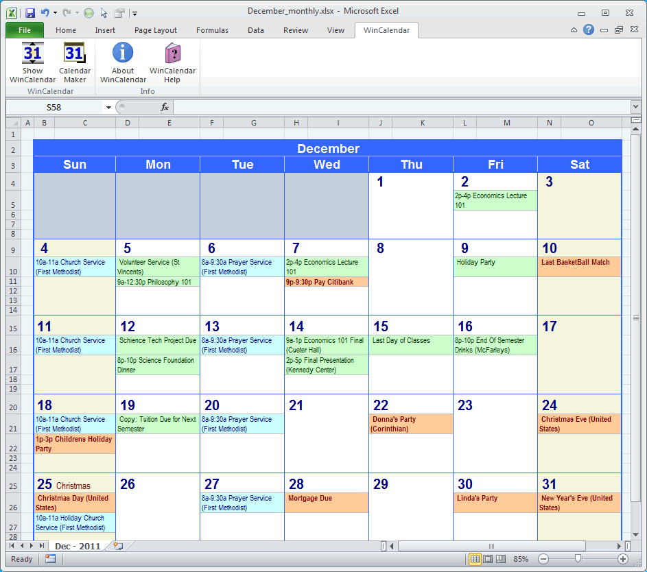 monthly activity calendar excel