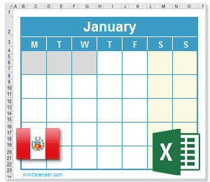 Peru Excel Calendar